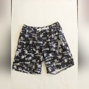 Old Navy Gray Swim Shorts With White Palm Tree Print
